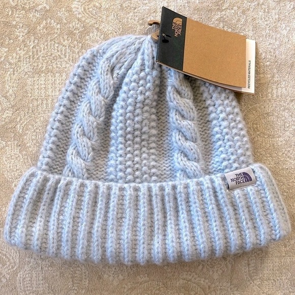 Brand New The North Face Oh Mega Beanie Chunky Cable Knit Dusty Periwinkle Hat - Picture 14 of 14
